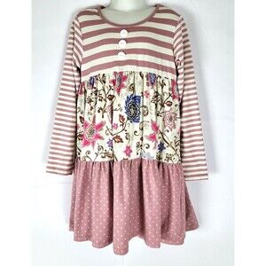 Millie Loves Lily Dress Tiered Floral Long Sleeve Size 8 Stripes Polka Dots